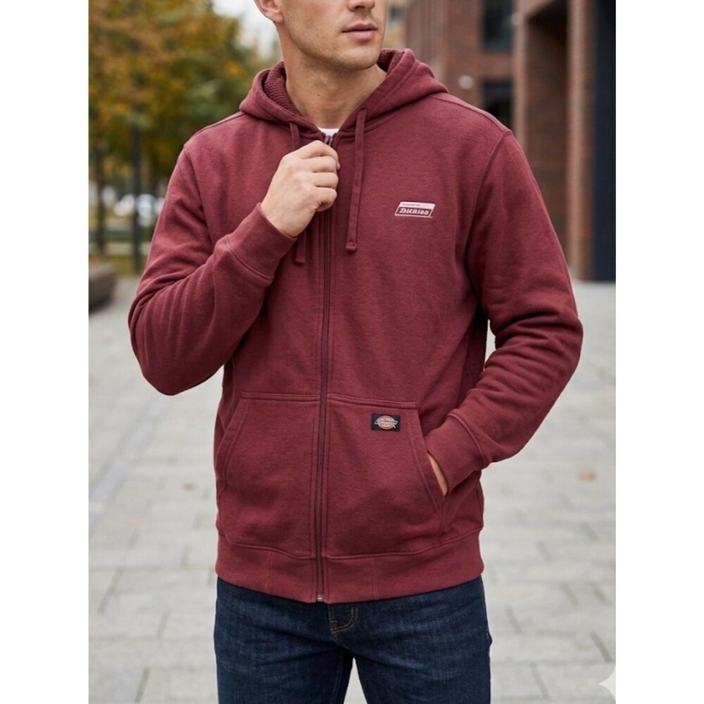 Dickies Men's Full Zip Hoodie in Maroon Red Size XL